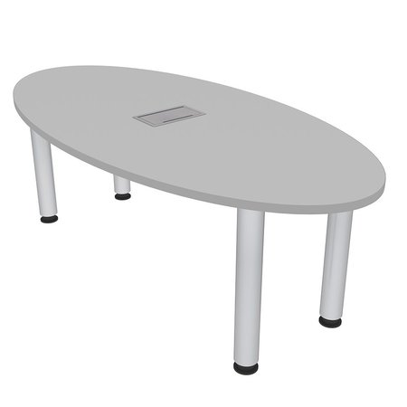 SKUTCHI DESIGNS 4 Person Oval Table with Silver Post Legs, Power And Data, 6x3 Meeting Room Table, Light Gray H-OVL-3470-PT-EL-01